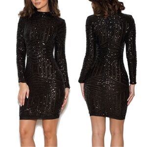 House Of CB Zouita Black Sequin Mesh Mini Dress